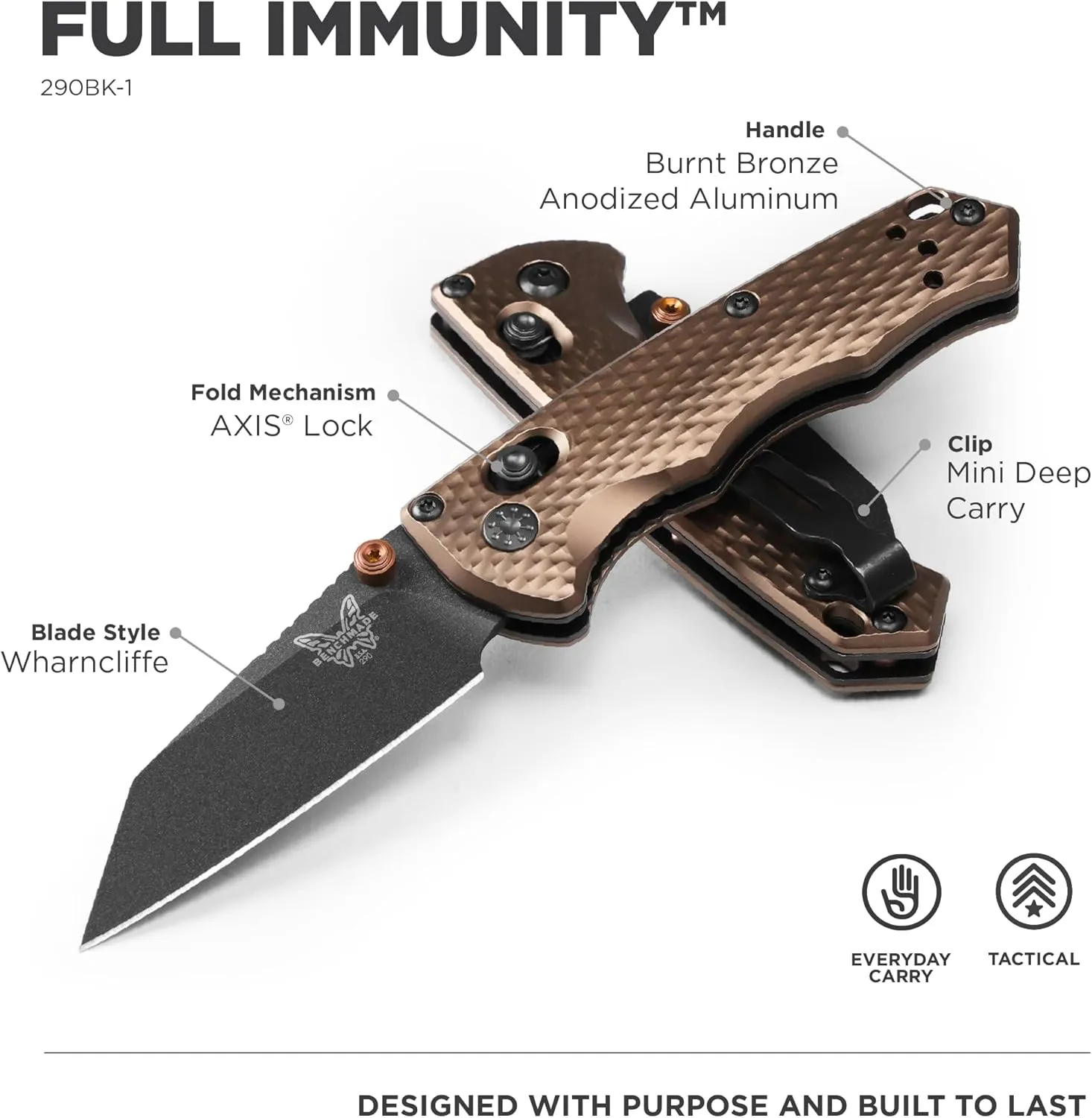 Benchmade - Full Immunity 290 Tactical Knife with Burnt Bronze Aluminum Handle (290BK-1)