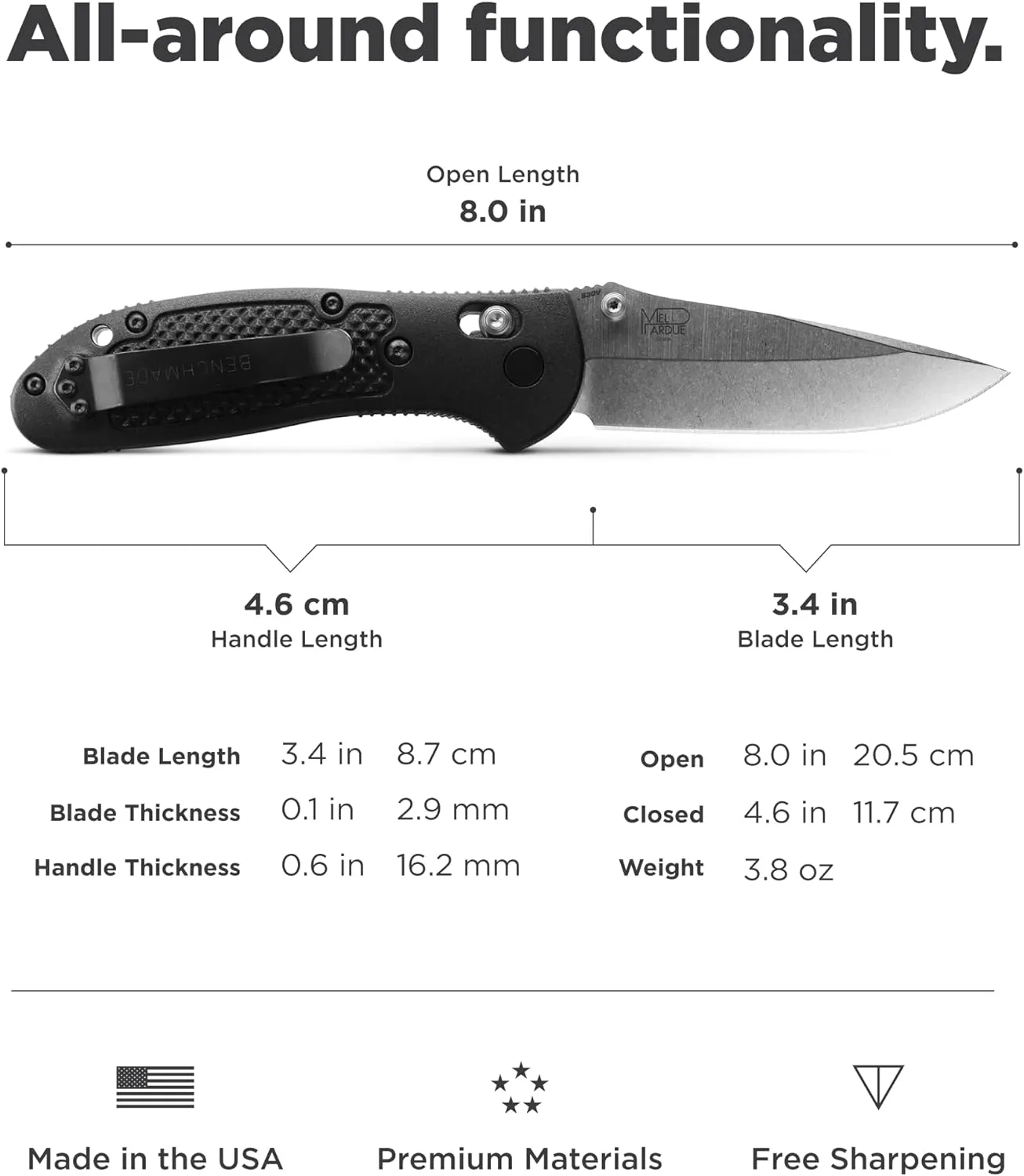 Benchmade - Griptilian Knife, Plain Edge, Nylon Handle