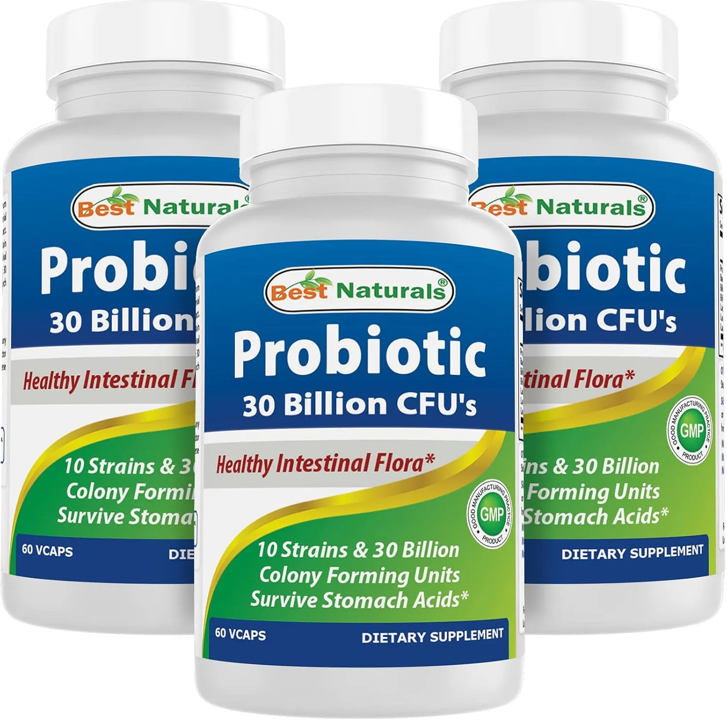 Best Naturals Probiotic 10 Strains & 30 Billion CFU Intestinal Flora, 60 Veggie Capsules (60 Count (Pack of 3))