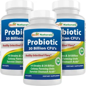 Best Naturals Probiotic 10 Strains & 30 Billion CFU Intestinal Flora, 60 Veggie Capsules (60 Count (Pack of 3))