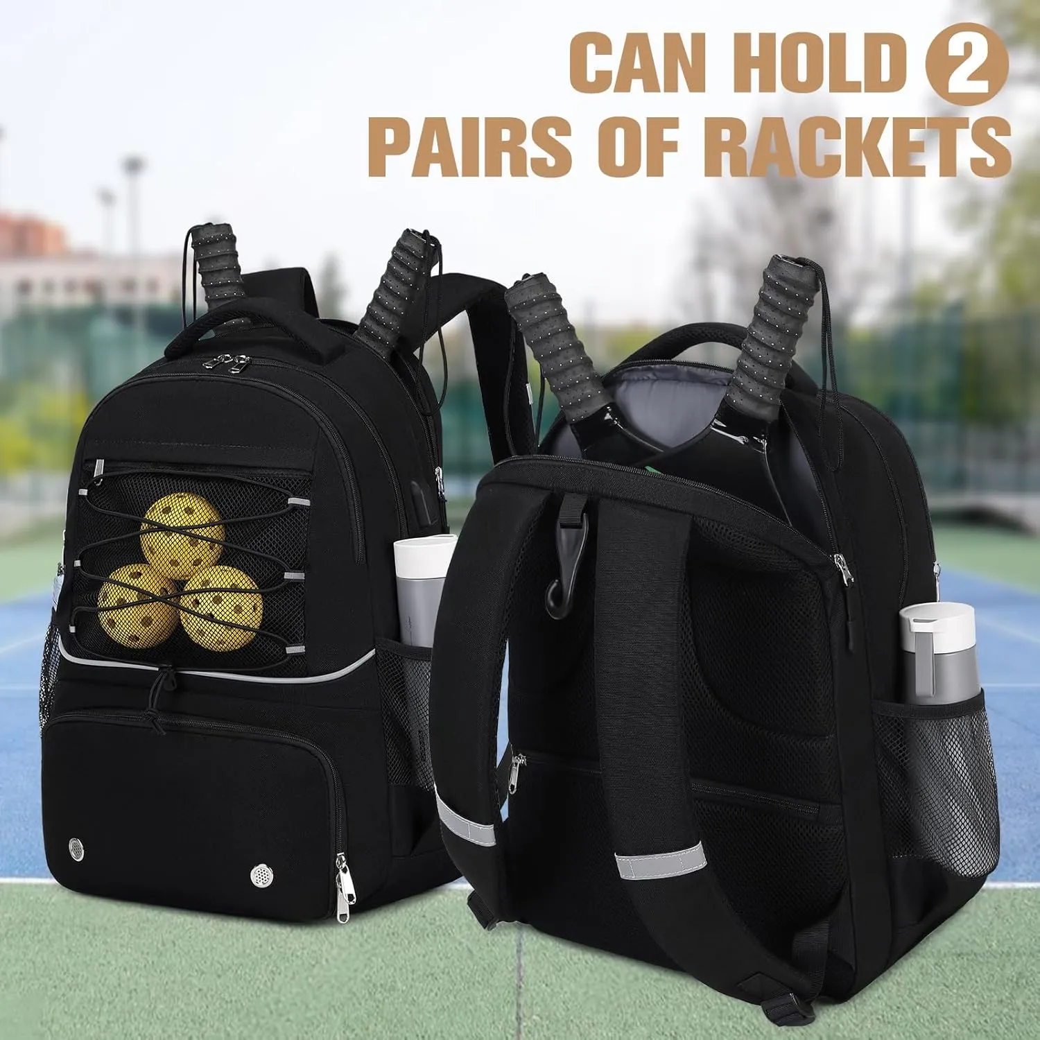Bevalsa Pickleball Bag for Women Men Teens, Tennis Bag with Shoe Compartment, Multifunctional Sports Padel Racket Bag Badminton Backpack Fits 4 Rackets with Fence Hook