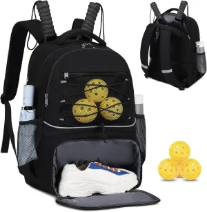 Bevalsa Pickleball Bag for Women Men Teens, Tennis Bag with Shoe Compartment, Multifunctional Sports Padel Racket Bag Badminton Backpack Fits 4 Rackets with Fence Hook