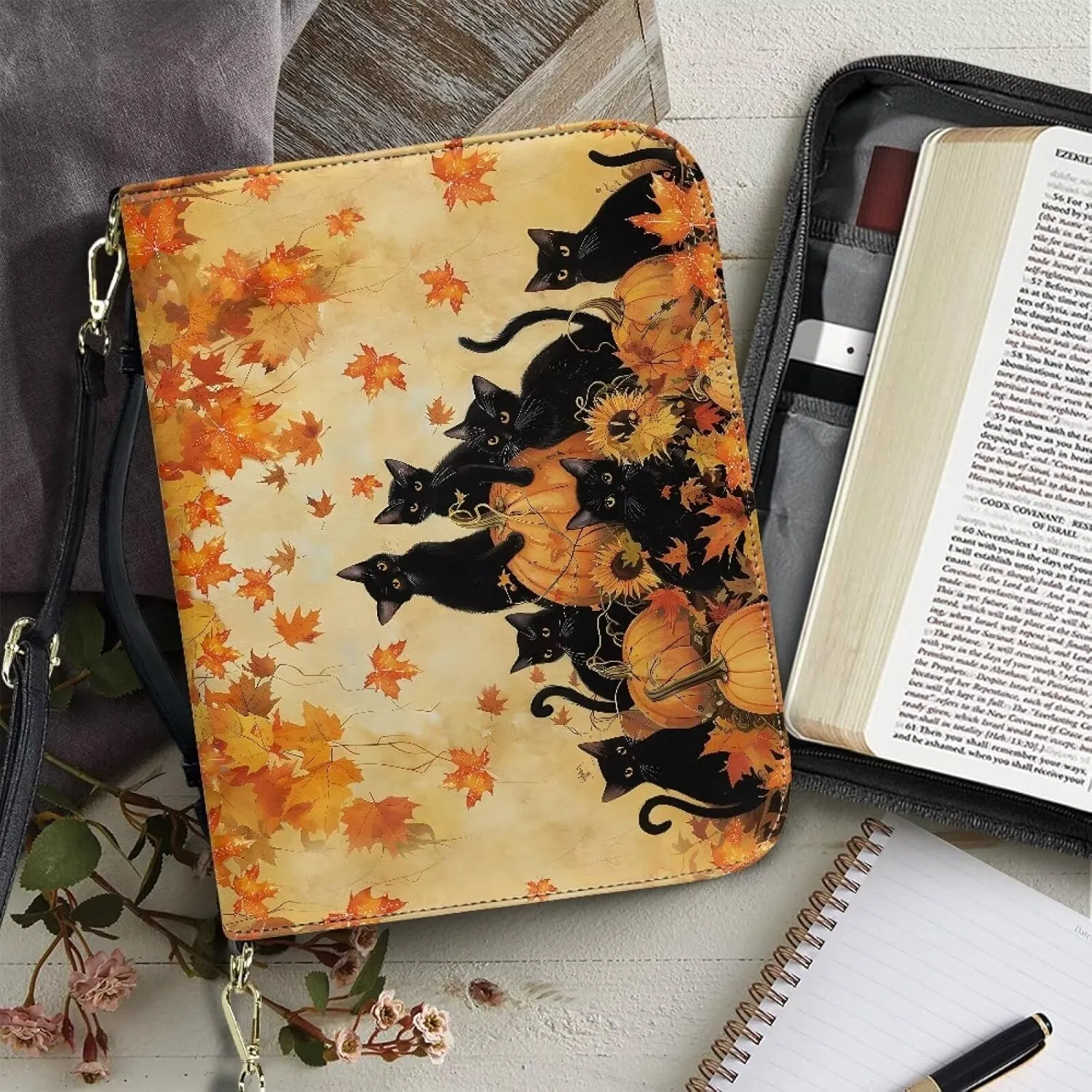 Bible Cover - Portable Bible Case with Shoulder Strap for Bible Study