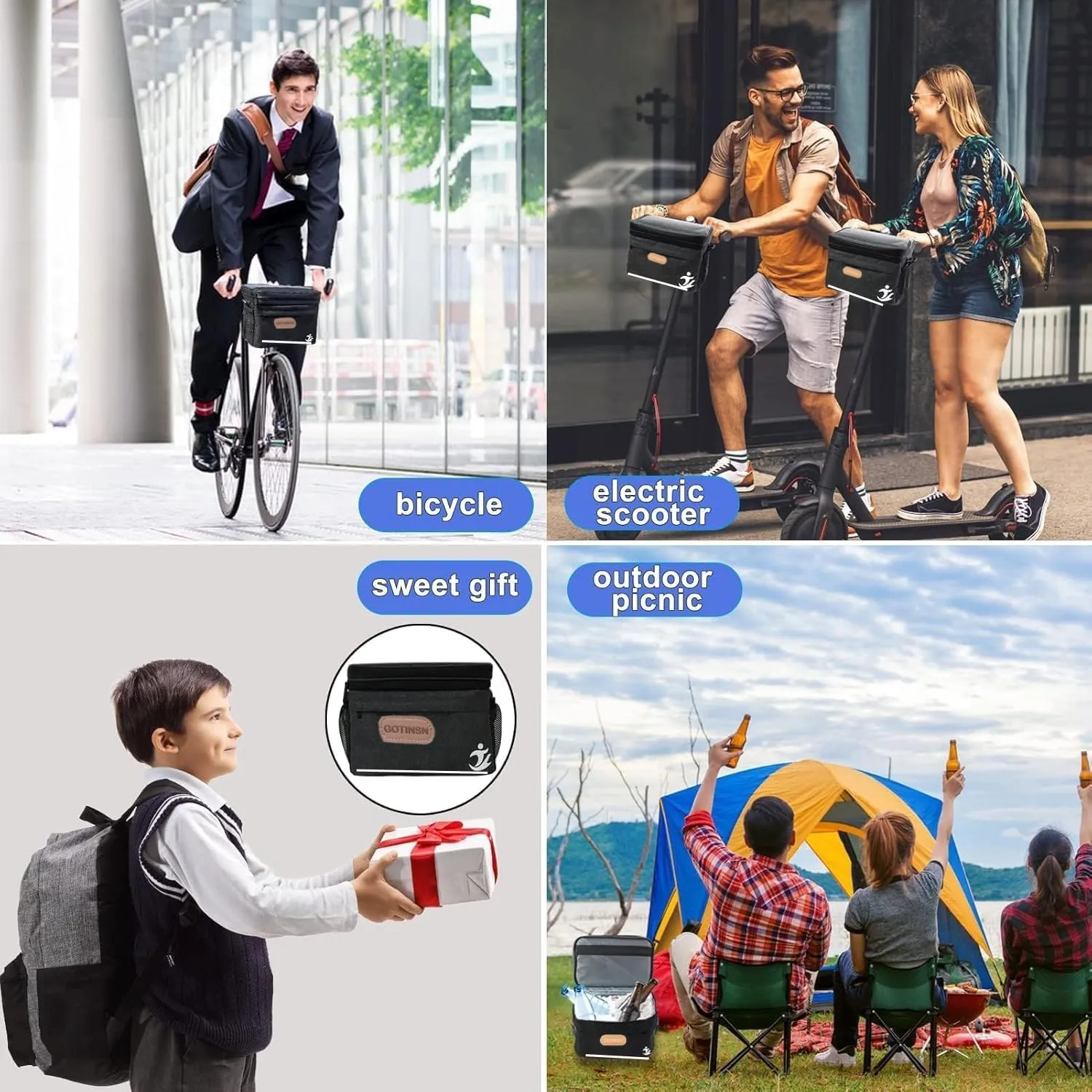 Bike Basket front Bag, Bicycle Insulated Handlebar Bag with Touch Screen Phone Holder Frame Tube Bag 5L Storage Bag Keep Cooling with Mesh Pockets for Riding Picnic Camping
