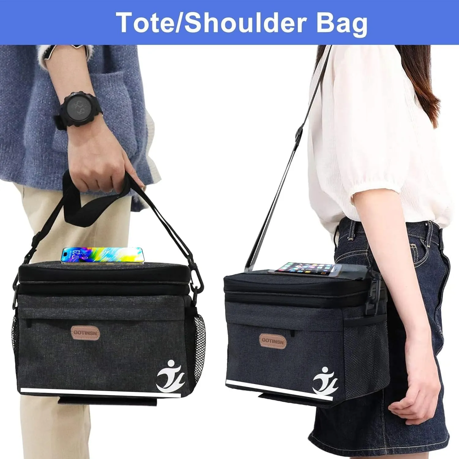 Bike Basket front Bag, Bicycle Insulated Handlebar Bag with Touch Screen Phone Holder Frame Tube Bag 5L Storage Bag Keep Cooling with Mesh Pockets for Riding Picnic Camping