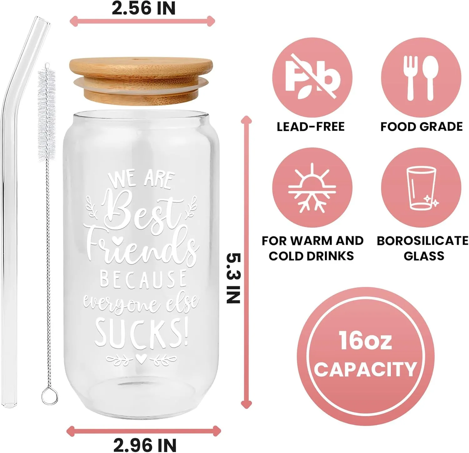 Birthday Gifts for Women Friendship - Birthday Gifts for Friends Female - Mothers Day Gifts for Friends - Friendship Gifts for Women Friends, Gifts for Best Friends, Bestie Gifts - 16 Oz Can Glass