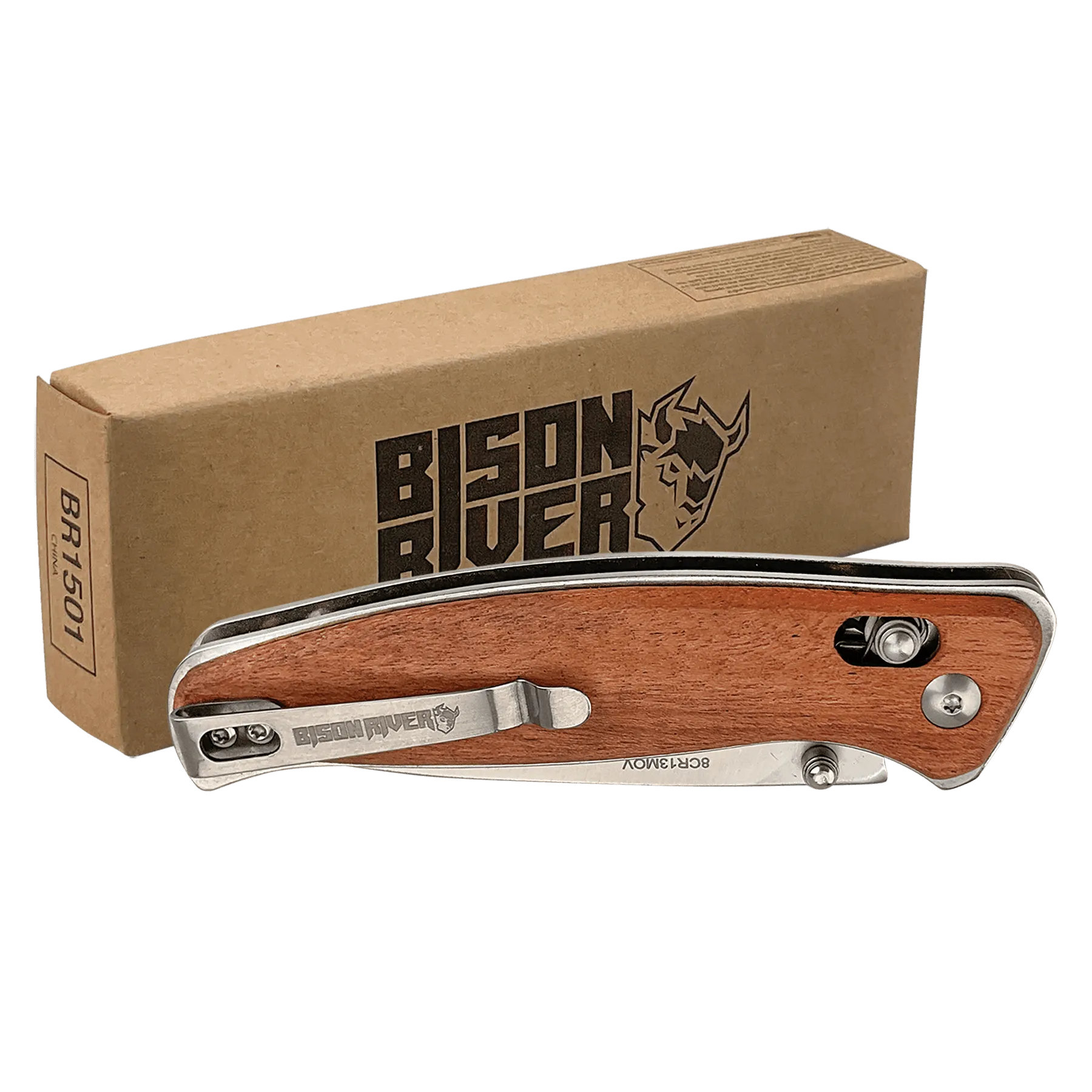 Bison River Folding Knife Wood with Button Lock