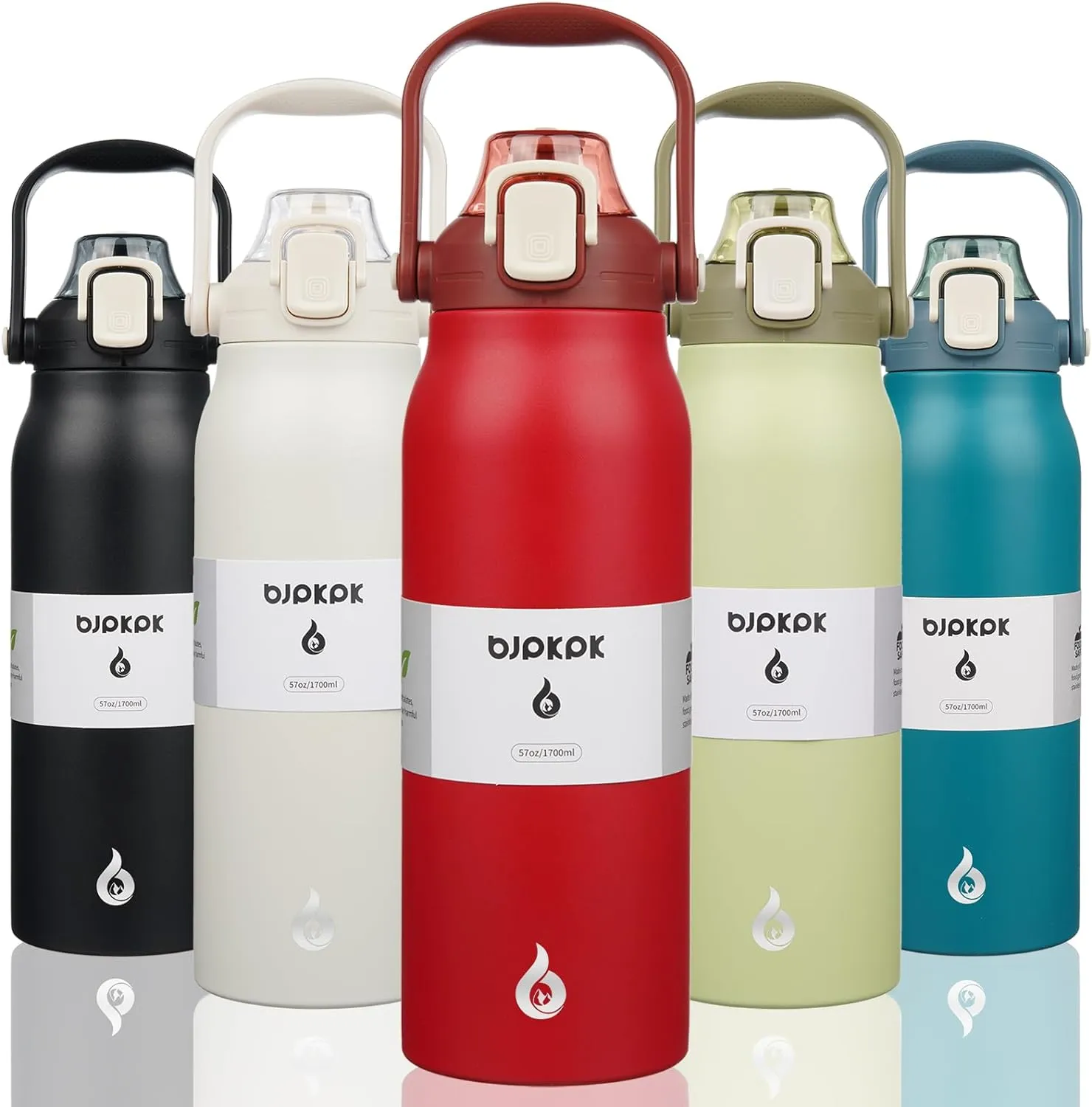 BJPKPK Insulated Water Bottles with Straw, 57 oz Sports Water Bottle with One-handed Opening Lid, BPA Free Leakproof Easy Carry Thermos, Jugs, Flasks for Gym Sports Outdoors, Red