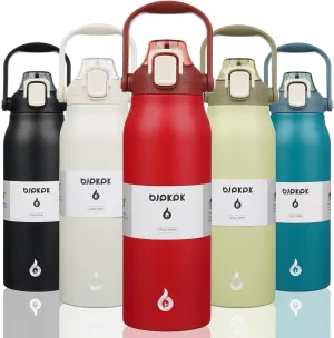 BJPKPK Insulated Water Bottles with Straw, 57 oz Sports Water Bottle with One-handed Opening Lid, BPA Free Leakproof Easy Carry Thermos, Jugs, Flasks for Gym Sports Outdoors, Red