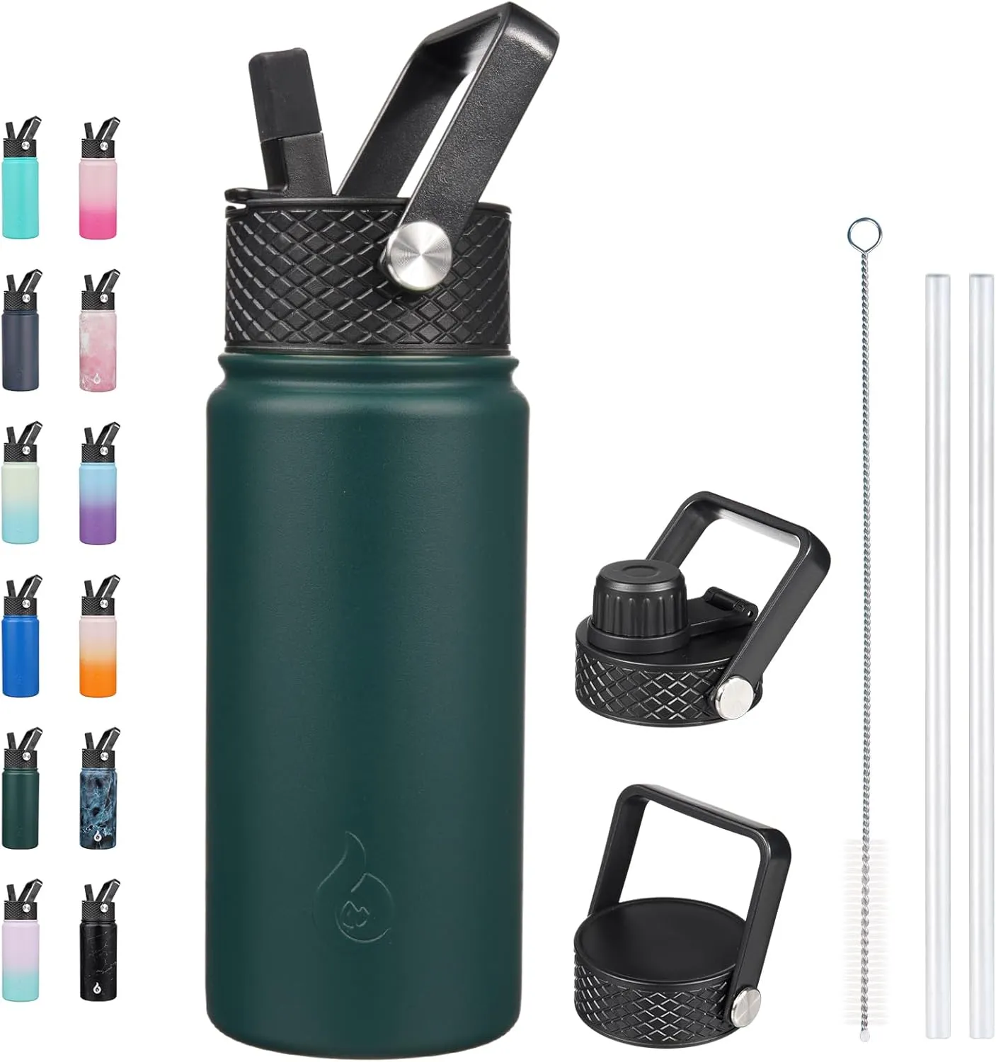 BJPKPK Insulated Water Bottles with Straw Lid, 18oz Stainless Steel Metal Water Bottle, Cold Hot Thermos with 3 Lids, Leak Proof BPA Free Travel Cup, Wide Mouth Flasks, Thermos-Army Green