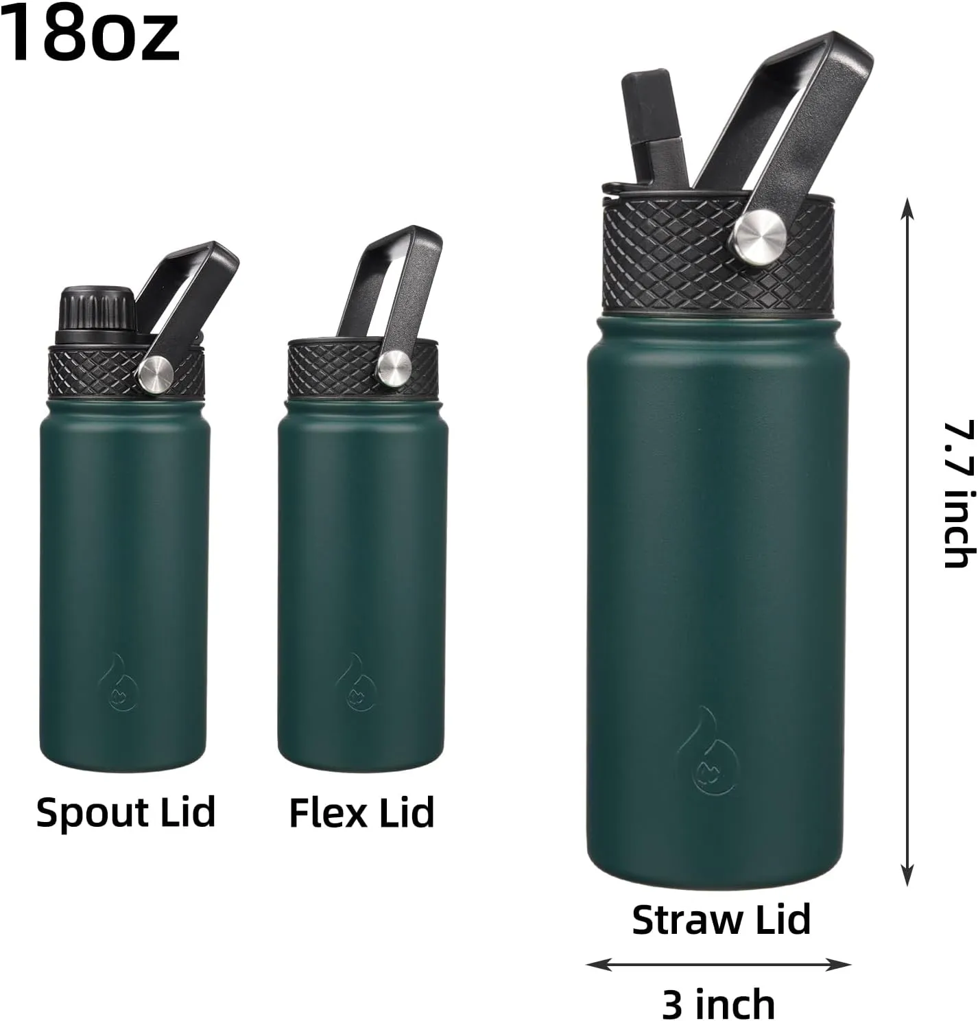 BJPKPK Insulated Water Bottles with Straw Lid, 18oz Stainless Steel Metal Water Bottle, Cold Hot Thermos with 3 Lids, Leak Proof BPA Free Travel Cup, Wide Mouth Flasks, Thermos-Army Green