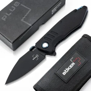 BÖKER PLUS® Bend Assisted Opener - flipper & thumb lifter - tactical folding knife black with clip - knife spring assisted - Linerlock Knife in gift box