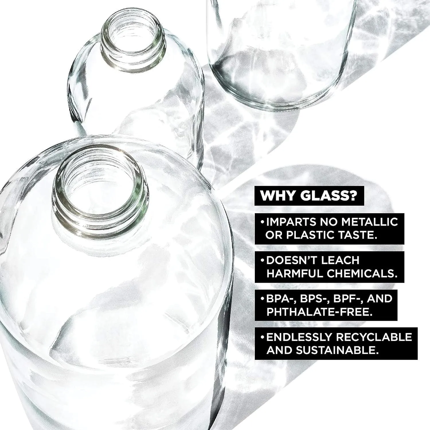 bkr - Big Smooth - Reusable Glass Water Bottle - Leakproof, Durable, Workout & Travel Friendly, Carrying Loop - Dishwasher Safe - Removable Silicone Sleeve - BPA Free - 1L (32 oz)