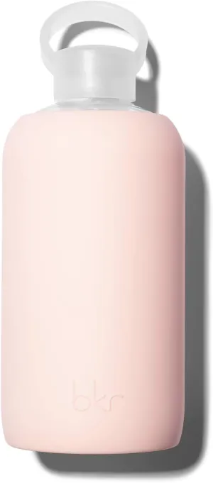 bkr - Big Smooth - Reusable Glass Water Bottle - Leakproof, Durable, Workout & Travel Friendly, Carrying Loop - Dishwasher Safe - Removable Silicone Sleeve - BPA Free - 1L (32 oz)