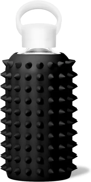bkr - Little Spiked - 16oz - Reusable Glass Water Bottle - Leakproof, Workout Friendly, Carrying Loop - Dishwasher Safe - Removable Silicone Sleeve - BPA Free, Lead-Safe - Jet