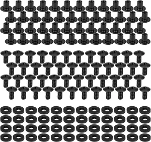 Black Chicago Screws, 3/8 Inch for DIY Kydex and Leather Gun Holsters/Clips and Knife Sheaths, Includes Phillips Truss Heads   Open Slotted Fasteners   Rubber Spacers