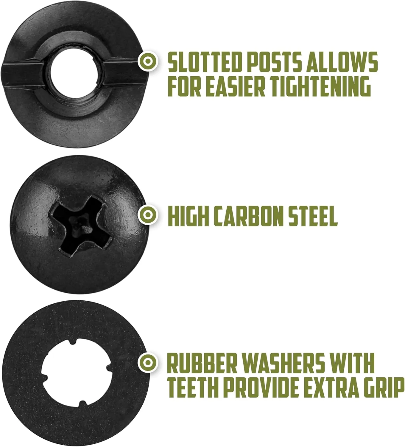 Black Chicago Screws, 3/8 Inch for DIY Kydex and Leather Gun Holsters/Clips and Knife Sheaths, Includes Phillips Truss Heads   Open Slotted Fasteners   Rubber Spacers