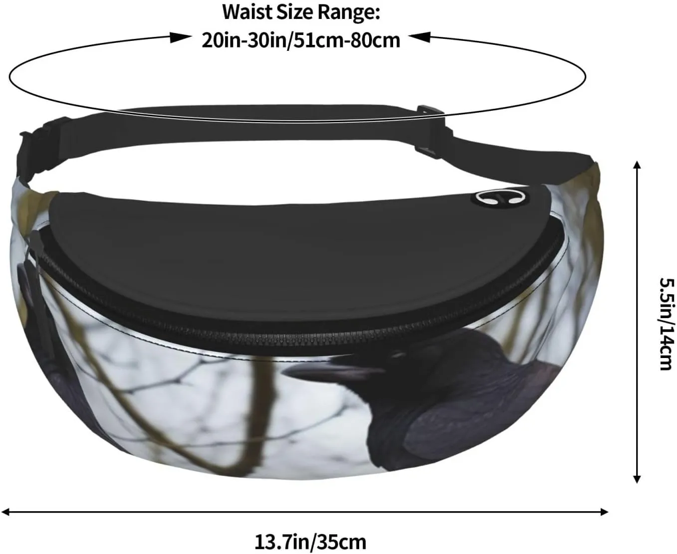 Black Crow Birds Fanny Pack for Man Women Waist Bag Adjustable Belt Casual Chest Bag Bum Bags for Travel Sports Running Hiking Waist Packs