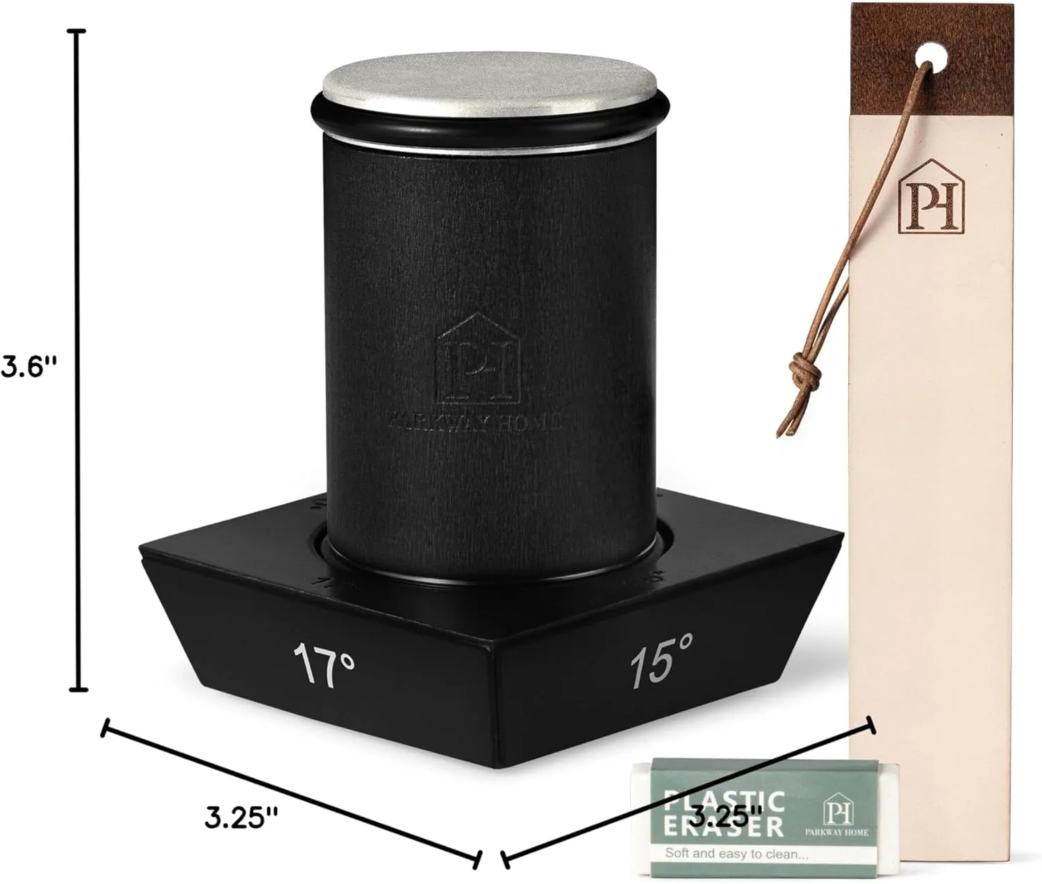 Black Roller Sharpener for Knives with Leather Strop - Knife Sharpener Kit with 15, 17, 20 & 22 Degree Angles - Roller Knife Sharpening System Stand, Holder & Eraser