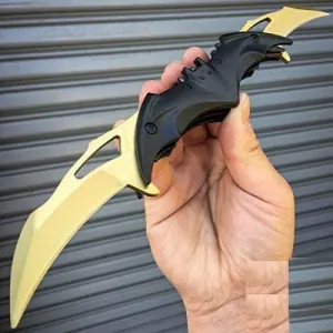 Blade New Dark Knight Spring Assisted Dual Batman Tactical Folding iCareYou Knife Gold New
