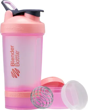 BlenderBottle Shaker Bottle with Pill Organizer and Storage for Protein Powder, Classic V2 ProStak System, 22-Ounce, Pink