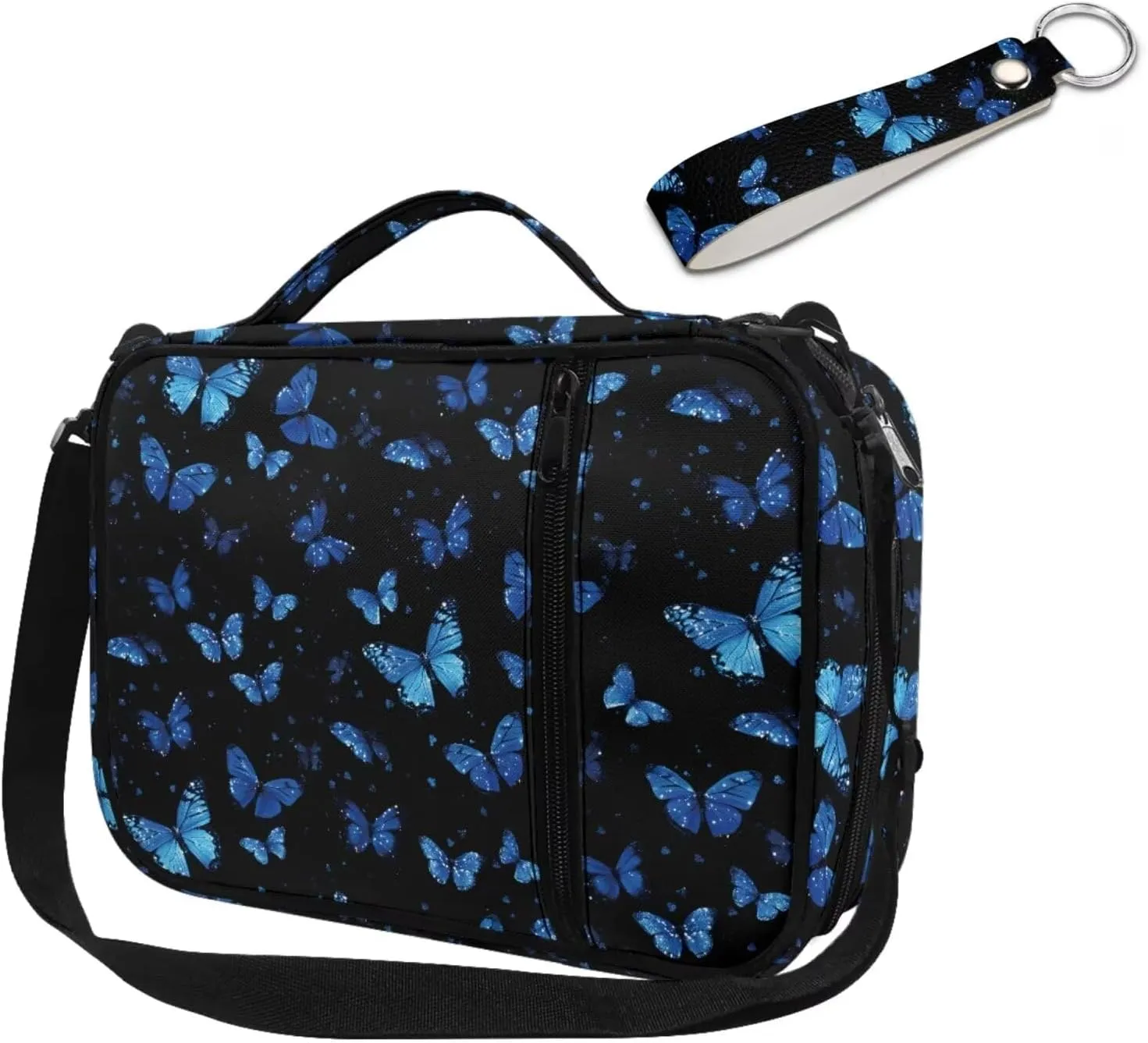 Blue Butterfly Design Bible Covers for Women with Keychain Lightweight Waterproof Bible Case for Girls Church Bag Bible Protective with Handle and Zippered Pocket
