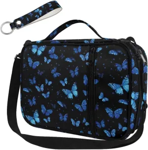 Blue Butterfly Design Bible Covers for Women with Keychain Lightweight Waterproof Bible Case for Girls Church Bag Bible Protective with Handle and Zippered Pocket
