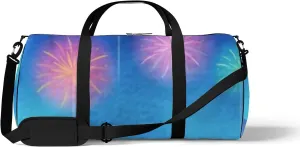 Blue Cute Beautiful Summer Fireworks and Sunflower Sports Bag Tote Bag Waterproof Gym Bag with Shoulder Strap Zipper 2 Side Pockets for Men and Women, Travel and Storage Shoulder Bag.