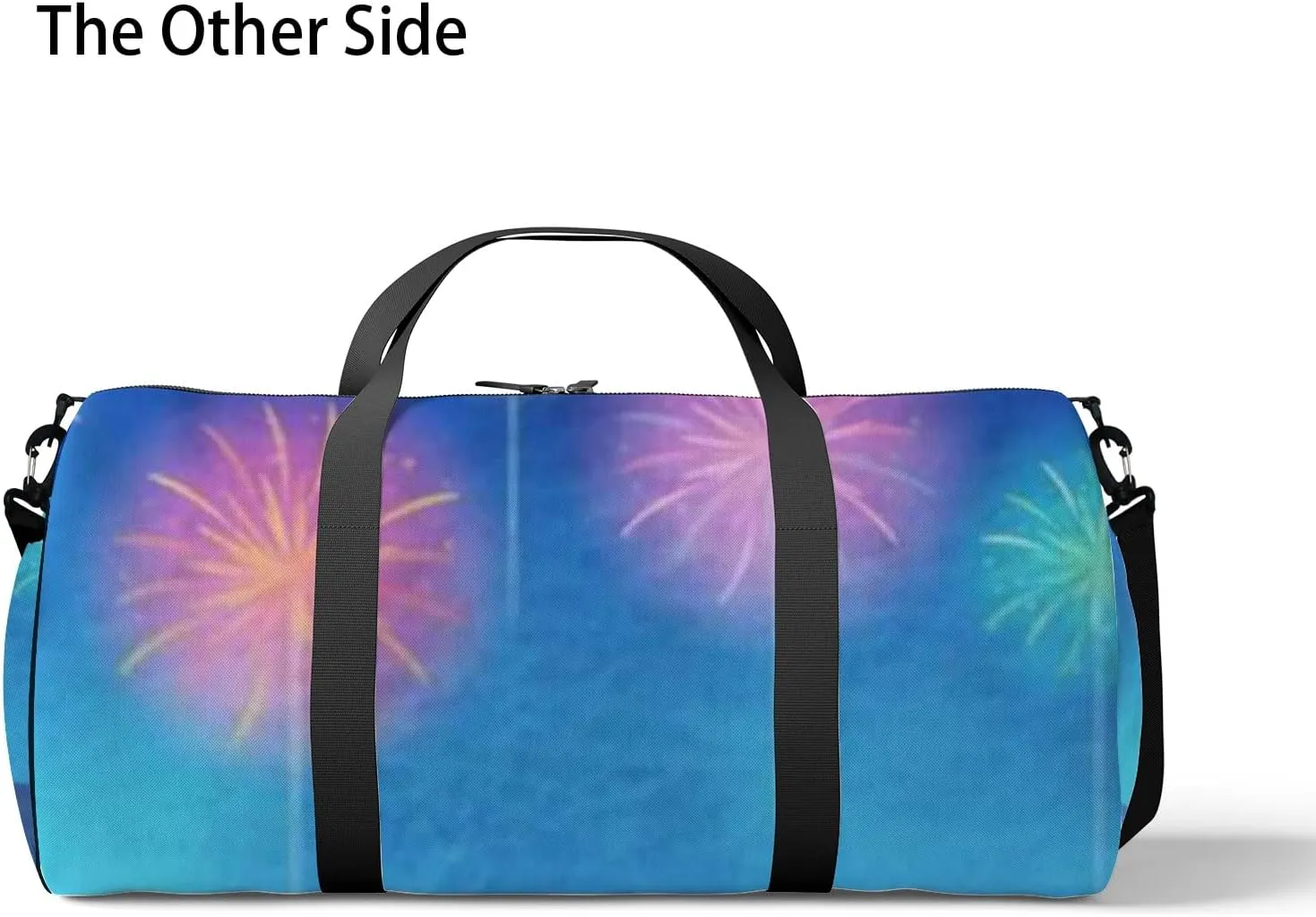 Blue Cute Beautiful Summer Fireworks and Sunflower Sports Bag Tote Bag Waterproof Gym Bag with Shoulder Strap Zipper 2 Side Pockets for Men and Women, Travel and Storage Shoulder Bag.