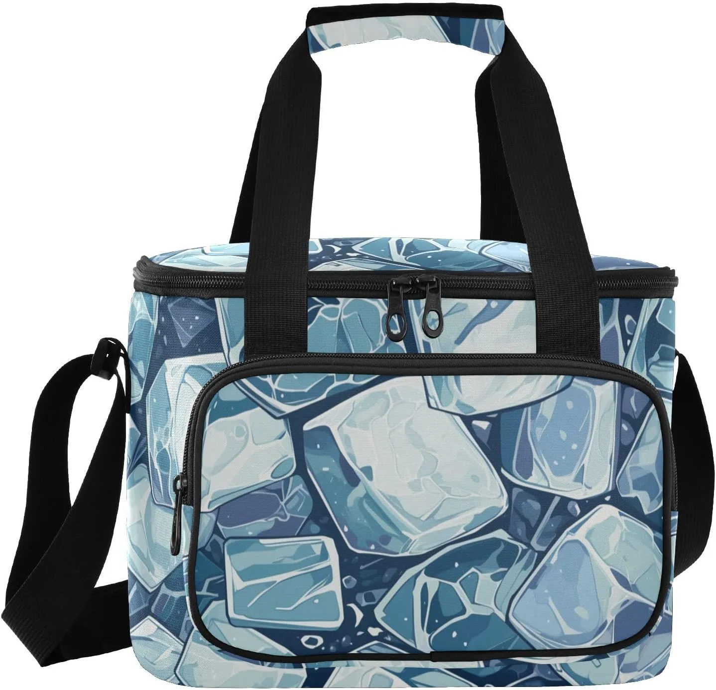 Blue Ice Cube Large Capacity Large Soft Sided Cooler Bag for Hot/Cold Food Portable Travel Insulated Bag for Shopping Food Travel Beach Camping