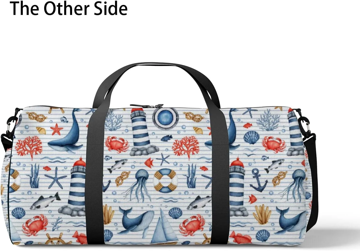 Blue Nautical Animal Seaweed Coral Shell Sports Bag Tote Bag Waterproof Gym Bag with Shoulder Strap Zipper 2 Side Pockets for Men and Women, Travel and Storage Shoulder Bag.