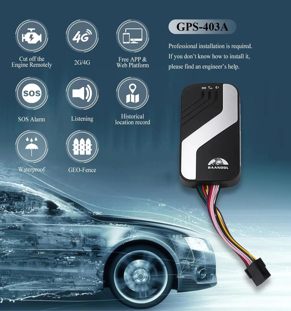 BN 403 A/B 4G GPS Tracker Device for Vehicles No Monthly Fee Car Tracking Device Mini Locator for Automobile Truck Taxi (BAANOOL-403A 4G)