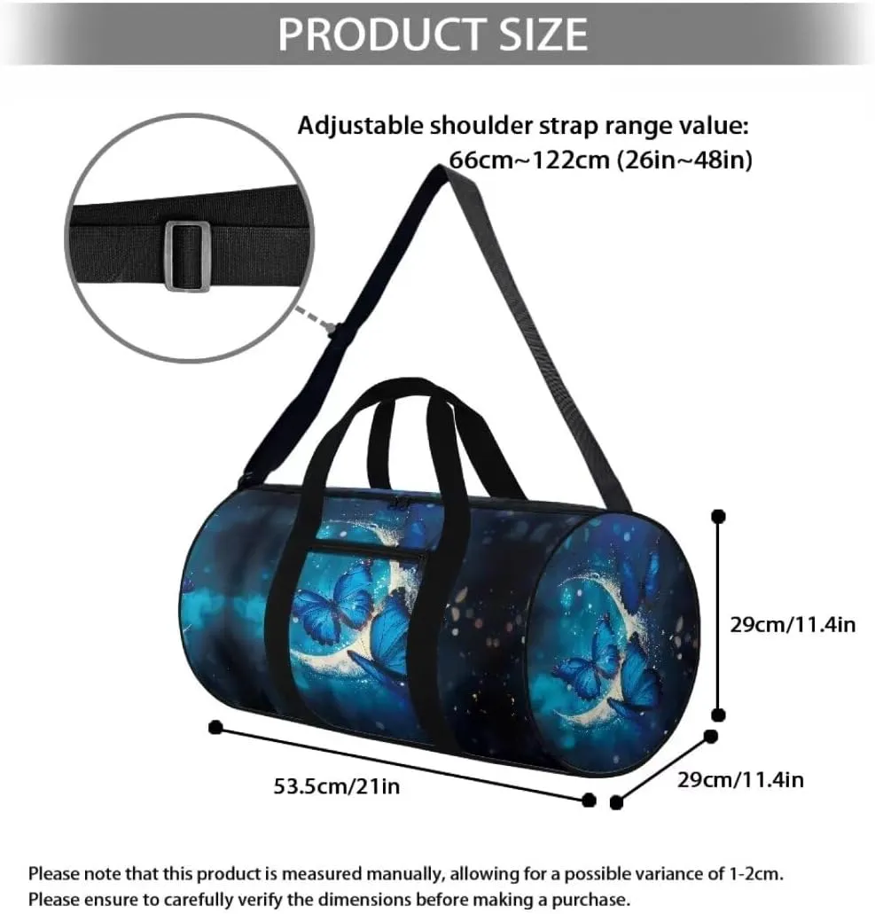 Boatee Butterfly Luggage Bag for Women Duffle Bag Portable Duffel Bag Large Gym Bag Lightweight Holdall Purse Hospital Bag for Labor and Delivery Weekender Bag Travel Makeup Bag for Camp Moon Blue
