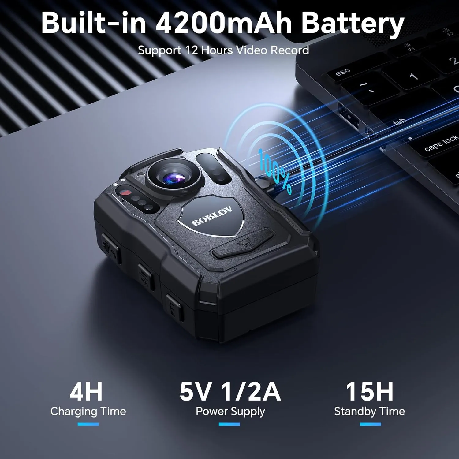 BOBLOV M5 Body Mounted Camera, 2K 128GB Camcorder, 4200mAh Battery for 12 Hours Video Record, IP67 Body Mounted Camera for Law Enforcement, Delivery (128GB NO GPS Version)