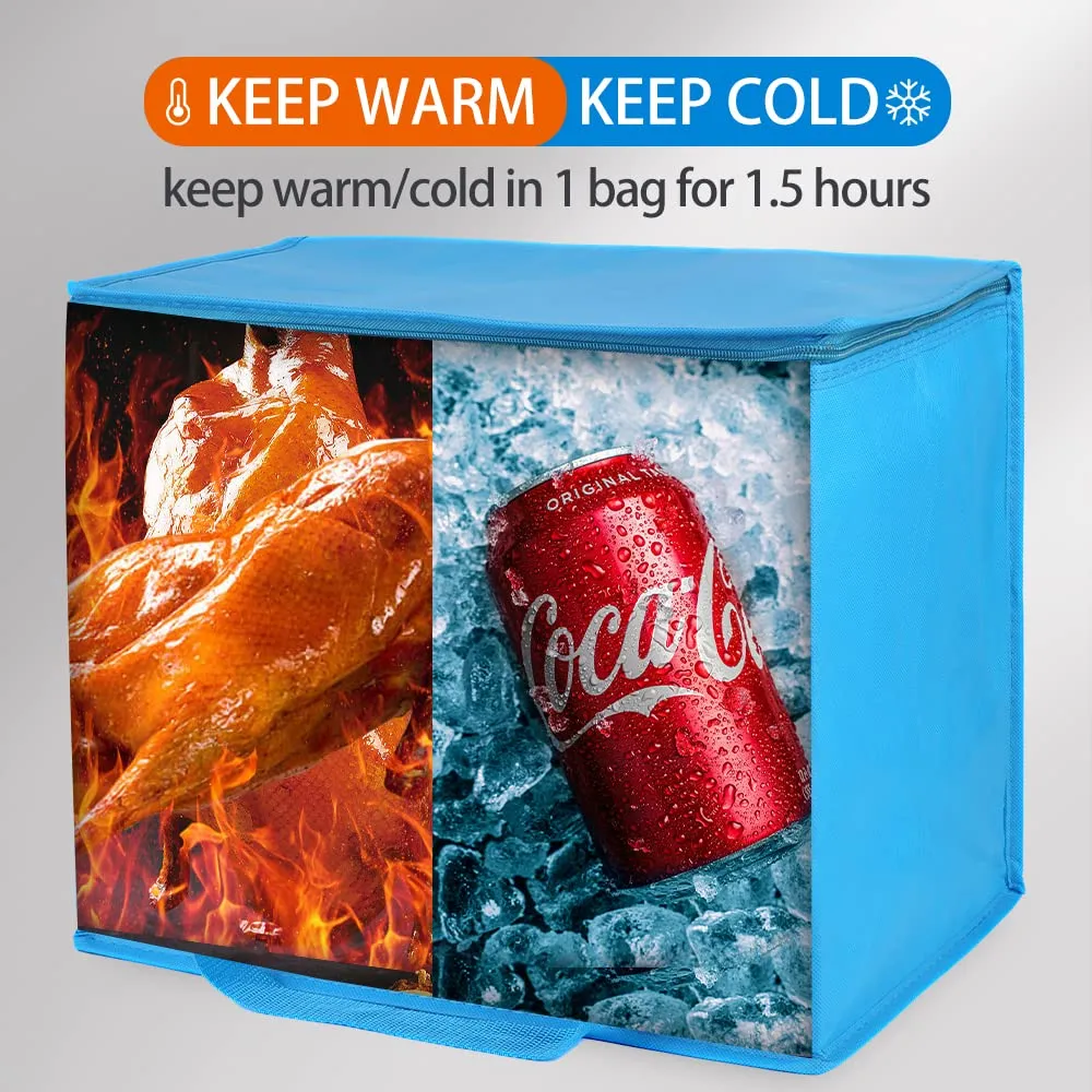 Bodaon 5-Pack Cooler Insulated Food Delivery Bag, Thermal Hot Pizza，X-Large Bags With Top Zippered for Grocery/DoorDash/Catering/Shopping, Large Cold and Frozen Door Dash Accessories, XL Tote, Blue
