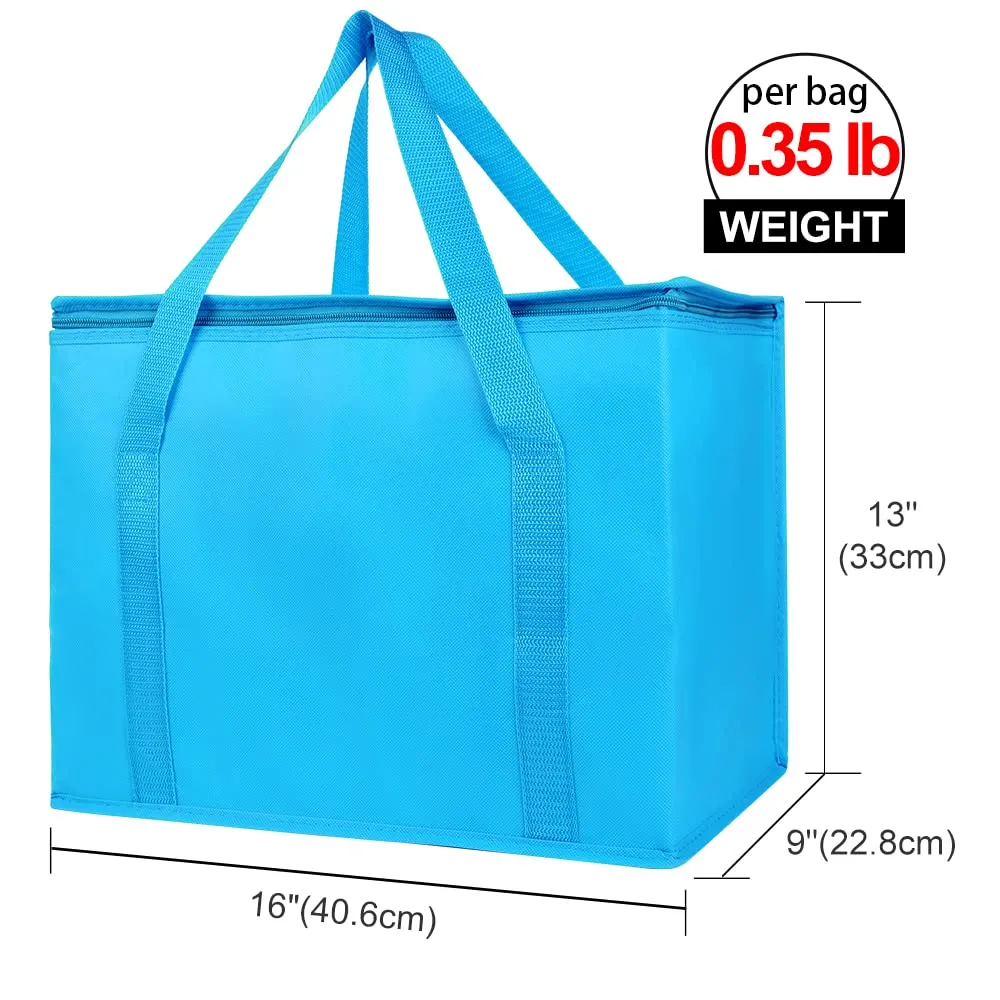 Bodaon 5-Pack Cooler Insulated Food Delivery Bag, Thermal Hot Pizza，X-Large Bags With Top Zippered for Grocery/DoorDash/Catering/Shopping, Large Cold and Frozen Door Dash Accessories, XL Tote, Blue