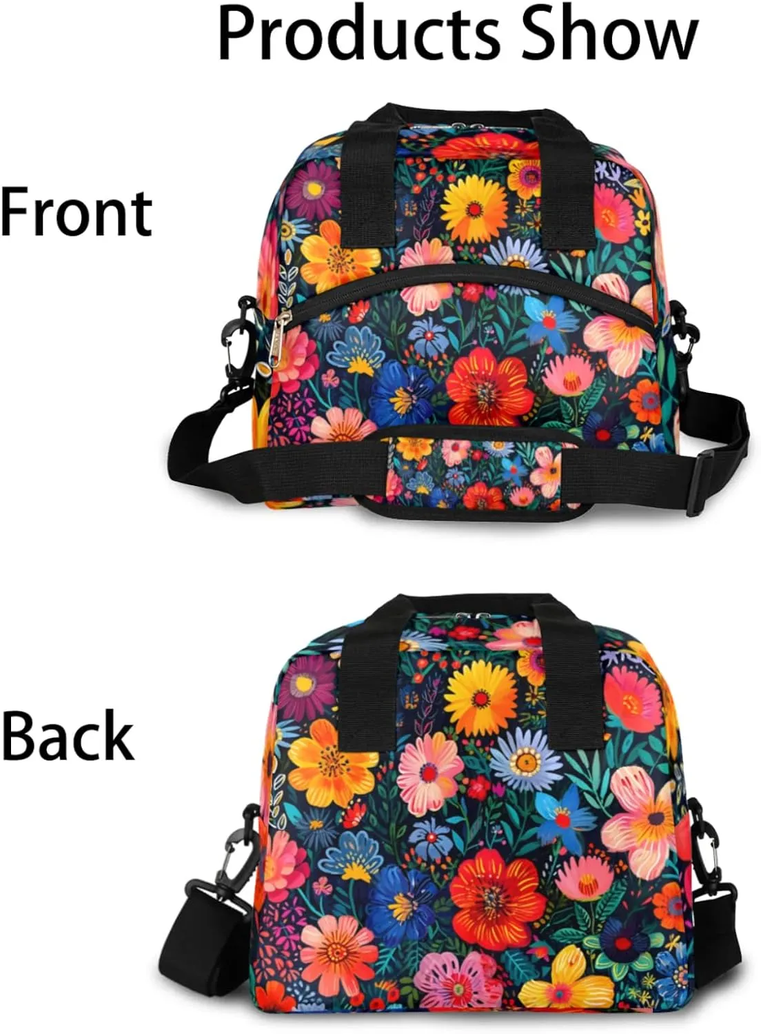 Boho Flower Blossom Lunch Box by Insulated Lunch Bag Reusable Leak-Proof Cooler Bag With Adjustable Shoulder Strap