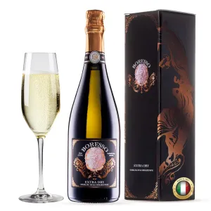 Boresso Extra Dry 0.0% ABV Non-Alcoholic Sparkling Wine With Gift Box Perfect Alcohol-Free Champagne Alternative Dealcoholized From Italy 750ml