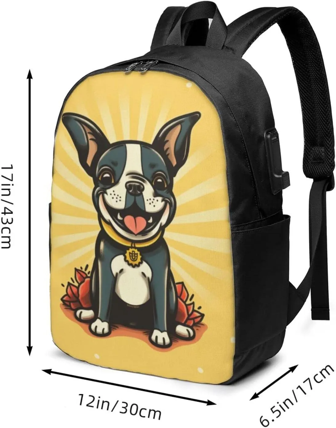 Boston Terrier Travel Laptop Backpack - Durable Business Laptops Backpack with USB Charging Port