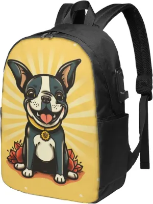 Boston Terrier Travel Laptop Backpack - Durable Business Laptops Backpack with USB Charging Port