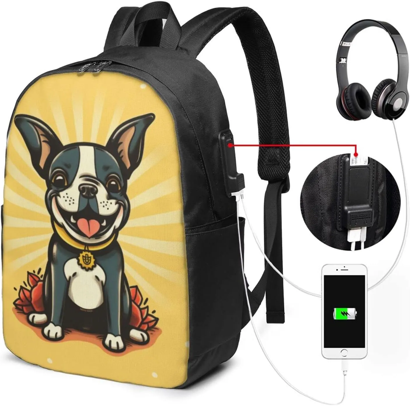 Boston Terrier Travel Laptop Backpack - Durable Business Laptops Backpack with USB Charging Port