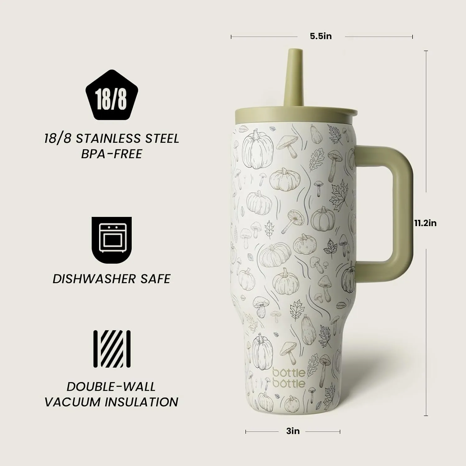 BOTTLE BOTTLE 30 oz Tumbler with Lid and Straw, Stainless Steel Travel Mug, Tumbler with handle, Water Bottle with straw for College Office, Gifts for Women Him Her (Pumpkin)