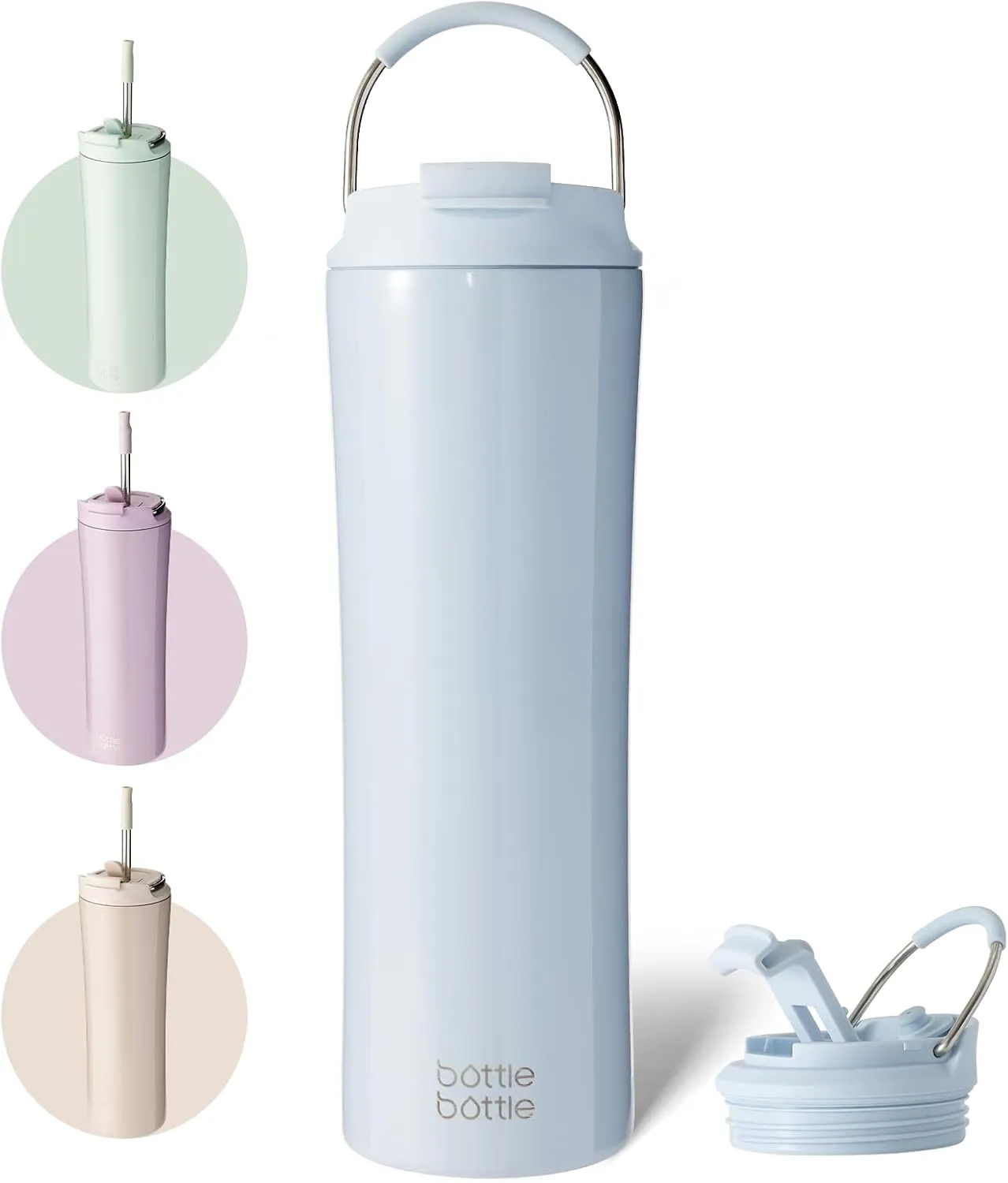 BOTTLE BOTTLE Insulated Water Bottle Coffee Tumblers with Dual-use Lid and Straw Double Walled Iced Travel Coffee Mug for Woman and Man 24oz Stainless Steel Tumbler with Handle