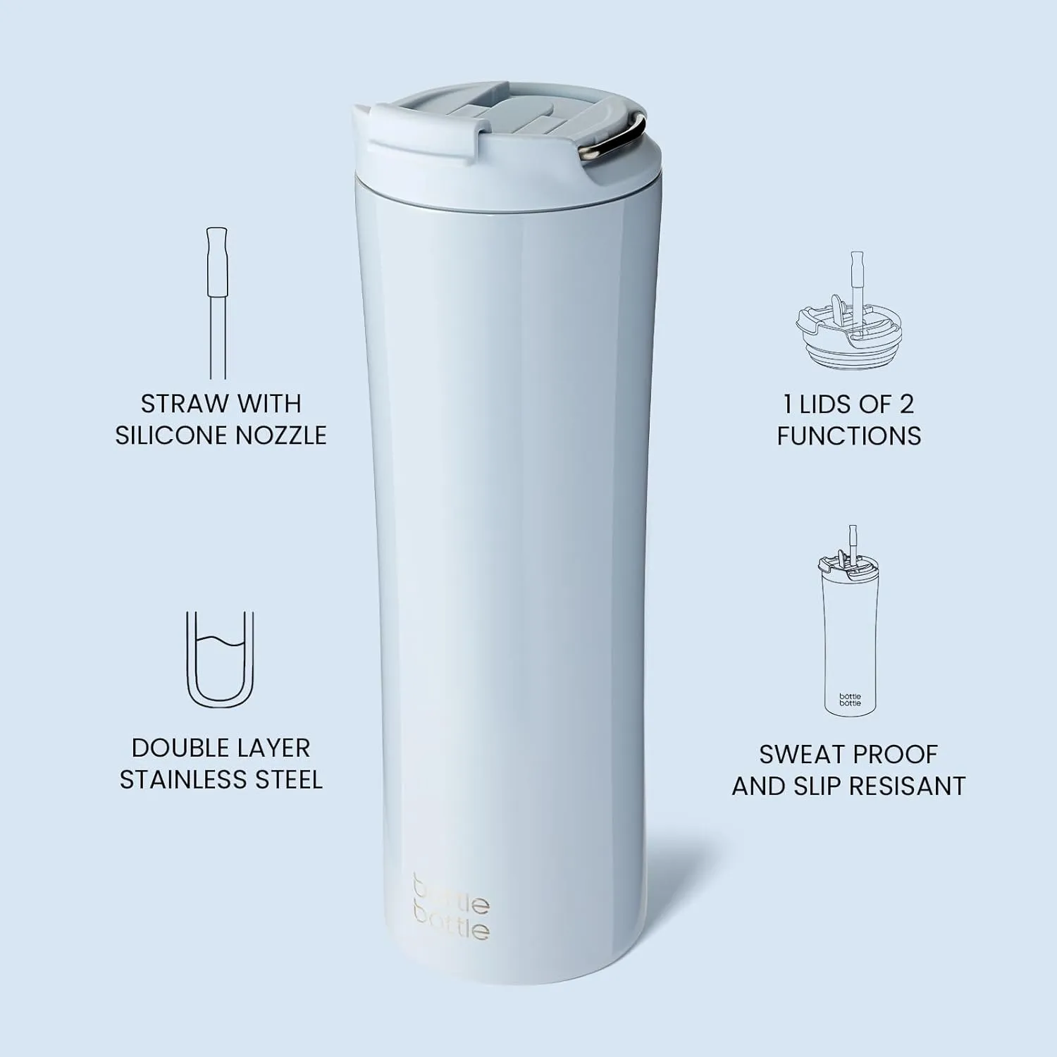 BOTTLE BOTTLE Insulated Water Bottle Coffee Tumblers with Dual-use Lid and Straw Double Walled Iced Travel Coffee Mug for Woman and Man 24oz Stainless Steel Tumbler with Handle