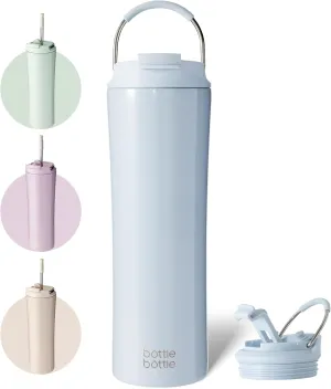 BOTTLE BOTTLE Insulated Water Bottle Coffee Tumblers with Dual-use Lid and Straw Double Walled Iced Travel Coffee Mug for Woman and Man 24oz Stainless Steel Tumbler with Handle