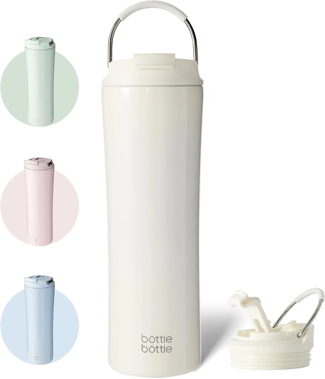 BOTTLE BOTTLE Insulated Water Bottle Coffee Tumblers with Dual-use Lid and Straw Double Walled Iced Travel Coffee Mug for Woman and Man 24oz Stainless Steel Tumbler with Handle