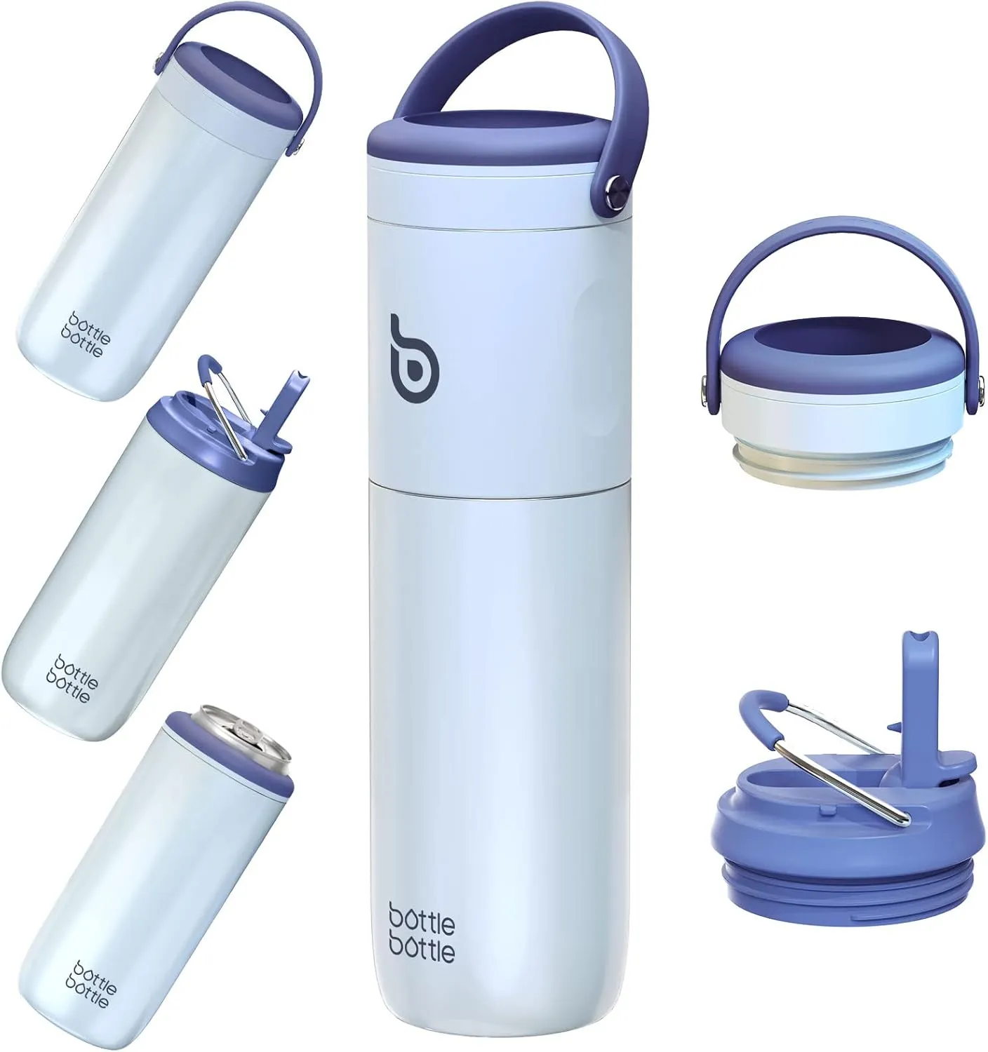 BOTTLE BOTTLE Insulated Water Bottle for Sports with Straw,2 lids,18 oz 3IN1 Water Bottles for Slim Can Coolers and Kids Tumbler, Stainless Steel Metal Bottles for Outdoor Activities(Blue)