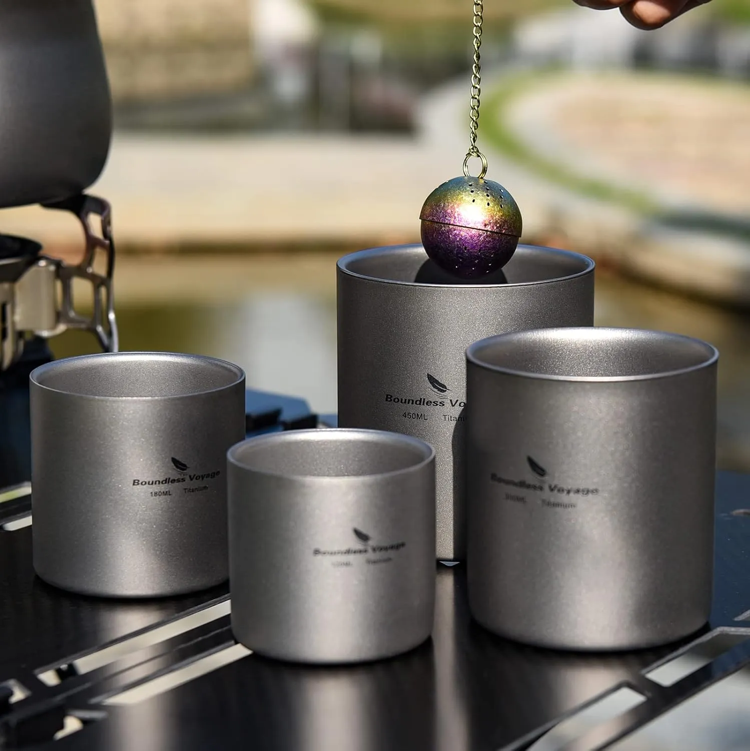 Boundless Voyage Double Walled Titanium Cup Insulated Mug Anti-scalding Outdoor Camping Tableware 120ml 180ml 300ml 450ml (4 PCS)