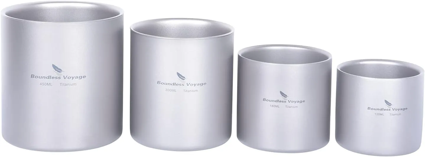 Boundless Voyage Double Walled Titanium Cup Insulated Mug Anti-scalding Outdoor Camping Tableware 120ml 180ml 300ml 450ml (4 PCS)