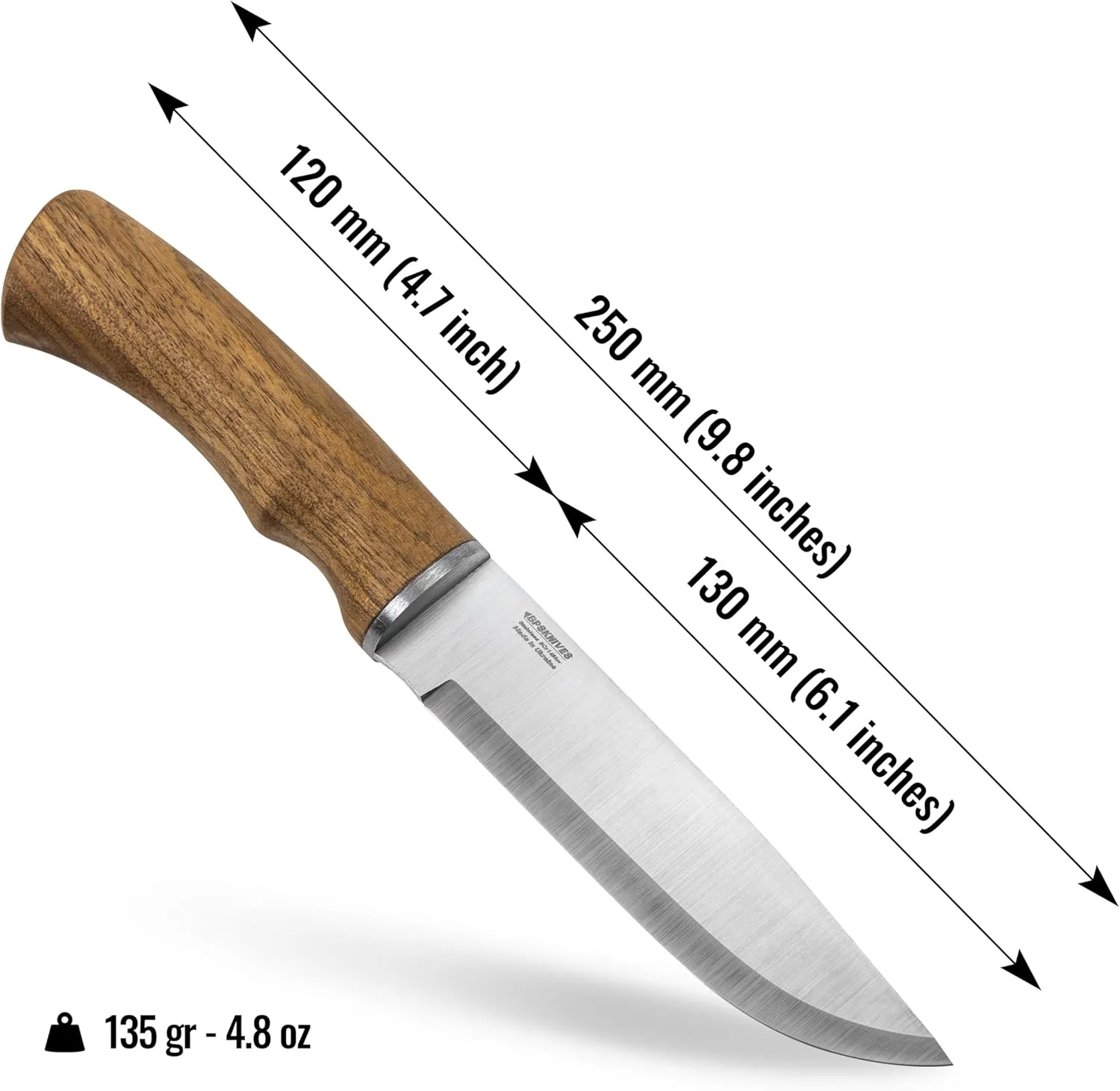 BPS Knives BK06 Camp Knife With Leather Sheath - Large Hunting Outdoor Knife Fixed Blade Stainless Steel Camping Knife EDC Scandi Grid Hard Wood Walnut Handle Fixed Blade Knives With Sheath